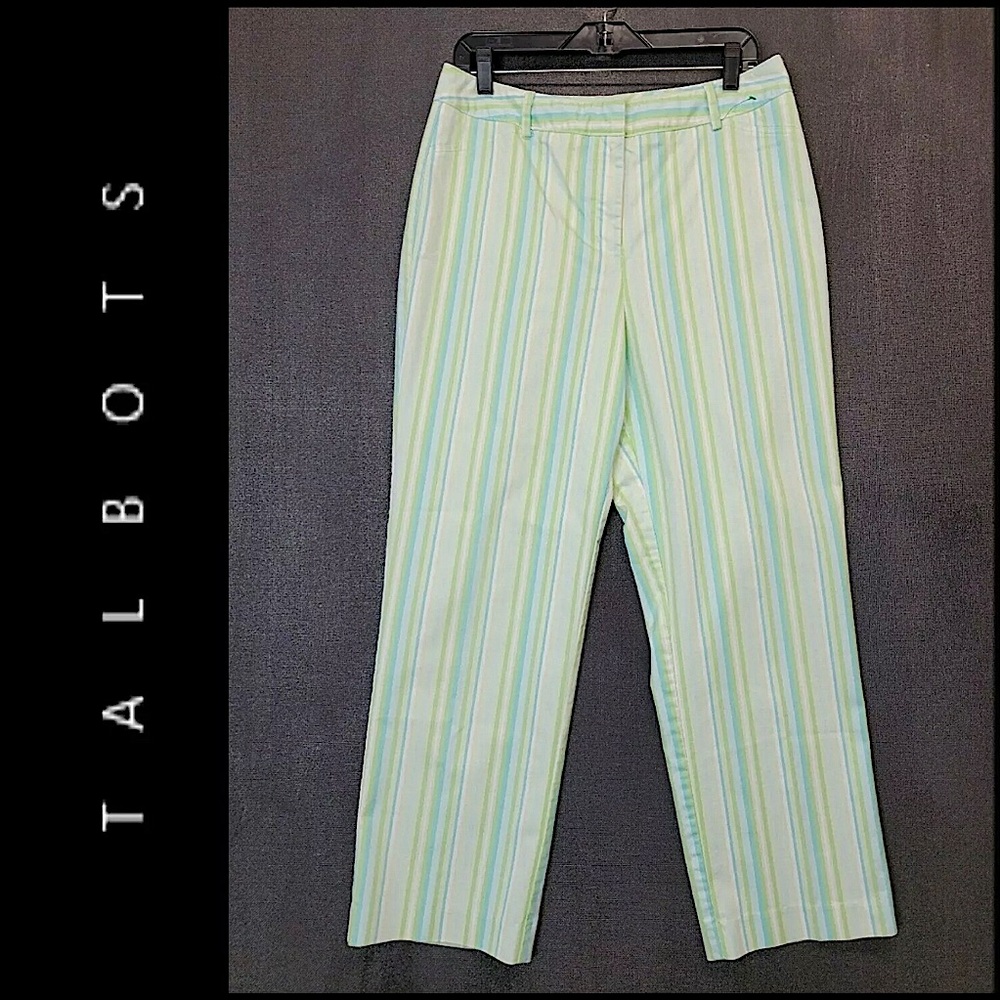 Talbots Women Stripe Flat Front Ankle Length Pants Casual Formal Size 12
